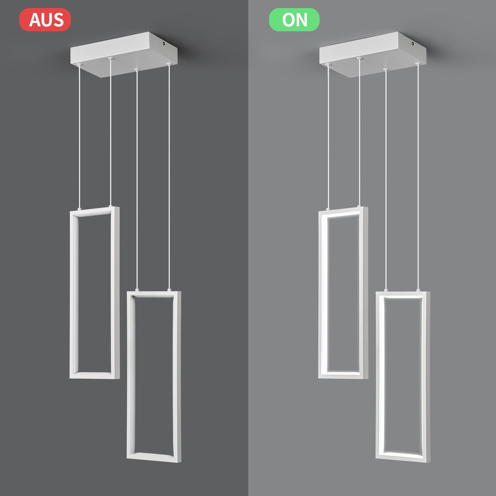 Lampada Da Cucina Moderna Dimmabile LED Lampadario in Bianco 2 anelli Lampada Rettangolare Per Ristorante, Camera Daletto, Corridoio Soggiorno