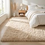 BEIMO Tapis de Salon Shaggy Tapis Chambre Moderne à Poils Longs et Moelleux, Grand Doux Tapis de Sol Pelucheux Dessous Antidérapant, Beige Sable, 120x170cm