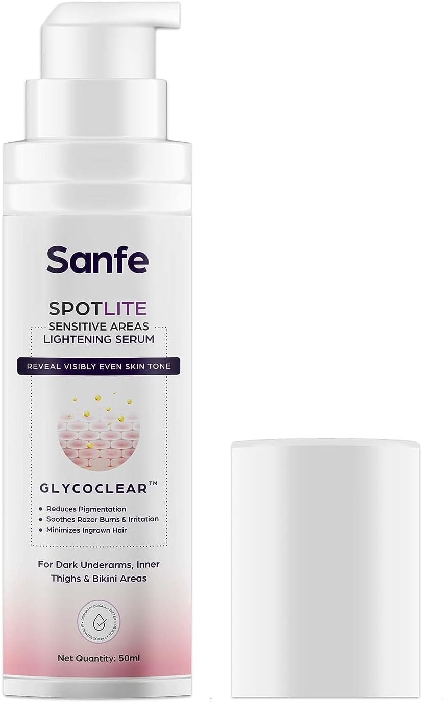 Sanfe Spotlite Sensitive Body Serum For Dark Underarms, Inner Thighs and Sensitive Areas | 10X Powerful, Enriched with 2% Glyoclic Acid, Alpha Arbutin, Niacinnamide| For Dark Intimate Patches,