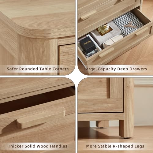 Image of Joaxswe Farmhouse 5 Drawer Dresser for Bedroom, Vertical Dressers Chest of Drawers with 5 Deep Drawers & 4 Thickened Table Legs, Natural Wood