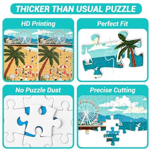 Rompecabezas de 500 piezas para adultos: escena nostálgica de playa y camión de helados, rompecabezas de puzle jigsaw con tema costero, actividad familiar desafiante, ideal como decoración mural o regalo para amantes de los puzles miniatura 3