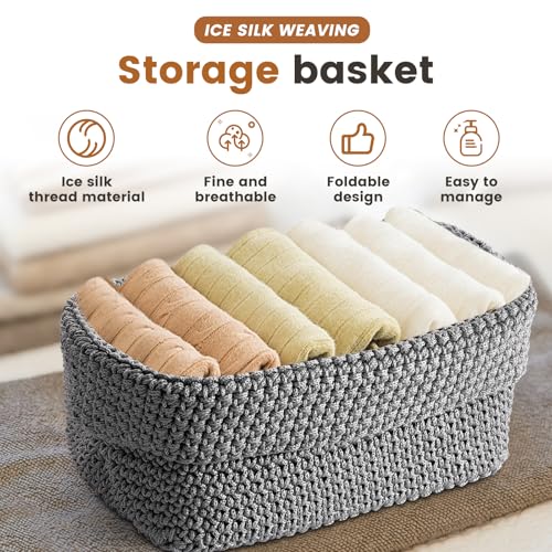 Aufbewahrungskorb Korb Baumwollseil Geflochten 2er-Set, Korb Aufbewahrung Körbchen Wickeltisch Organizer, Stapelbare Speicher Storage Körbchen für Kinderzimmer Wohnzimmer Bad, 21×15,5×13cm(Grau)
