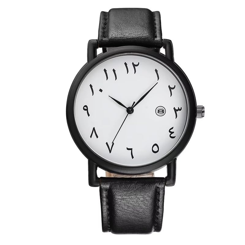 Image of Havilah Big Plate Arab Numbers Scales Watch for Men Arab Number Watch White Black