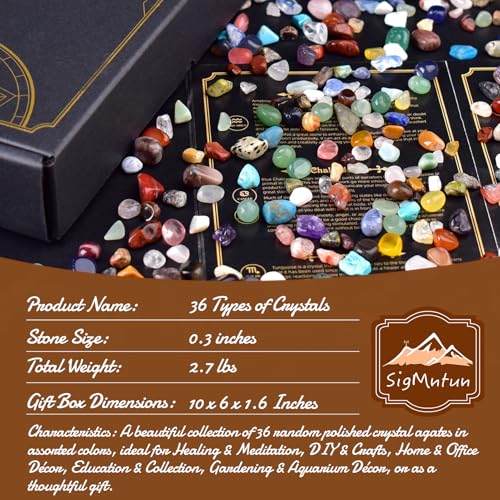 Image of Polished Healing Crystal Chips Stones Set, 36 Different Natural Gemstone Types, 2.5 lbs 0.3 inch Tumbled Decorative Rocks Collection for Chakra, Meditation, Reiki, Crafts