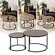 BIGTREE Couchtisch Rund, Satztisch 2er Set, Couchtisch aus Holz, Wohnzimmertisch Modern, Beistelltisch Set mit Metallgestell für Wohnzimmer Balkon Büro (Braun)
