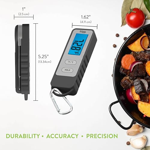 Image of Taylor TruTemp Compact Digital Folding Meat Thermometer with Carabiner Clip for Grilling, BBQ, Kitchen & Food, Gadget Essential, Gift for Dad, Him, Men, Gray
