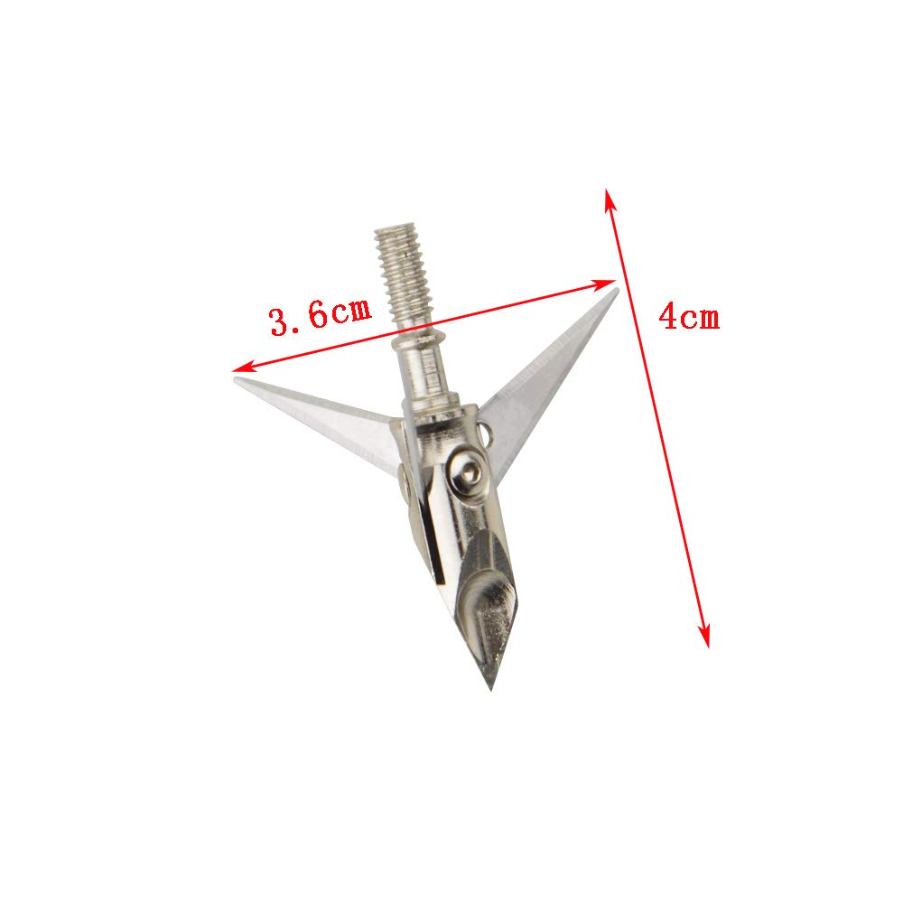 AMEYXGS 12 Pcs Chasse Broadheads 100 Grain 3 Lames Affûtées Têtes de Flèches Tough Steel Arrow Tips pour Arc à Poulies et Arbalète