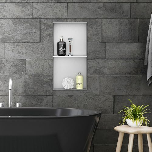 LuxeBath Nicho de Ducha Acero Inoxidable 30x60x10 cm cm Negro Marco de Pared Doble Empotrado Alicatable Estante Integrado Instalación Flexible para Almacenamiento Organizador de Utensilios para Baño