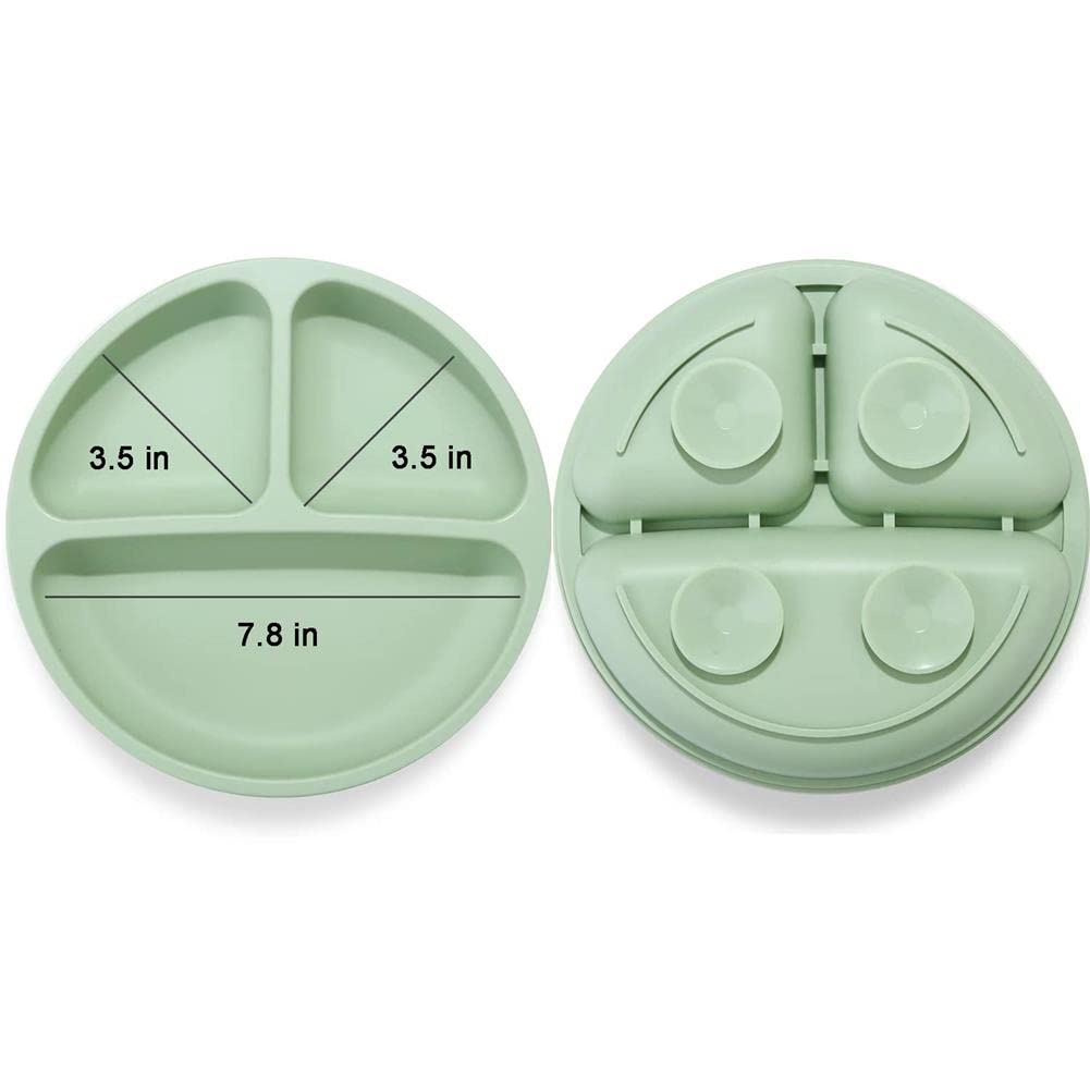PandaEar Divided Unbreakable Silicone Baby and Toddler Plates - 3 Pack - (NO Suction)- Dishwasher and Microwave Safe - Silicone Blue Green Yellow : Baby