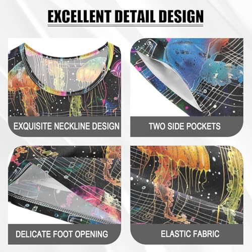 ALAZA Rainbow Jellyfish Music Notes Pajama Set Short Sleeve Sleepwear Soft Lounge Nightwear4