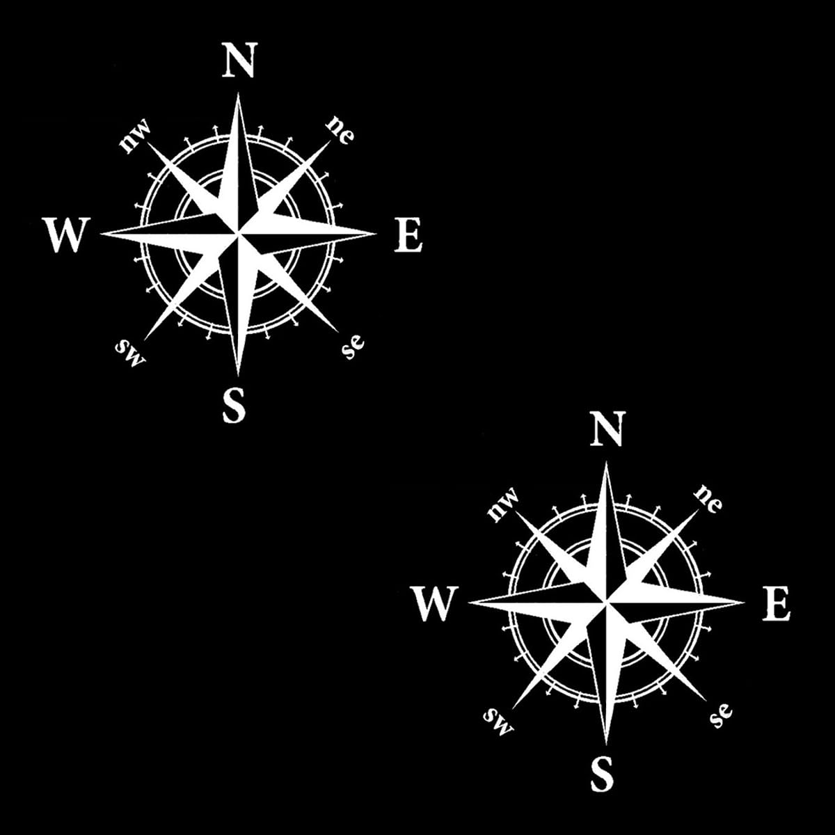 Pack of 2 Compass Car Stickers,5.9 x 5.9inch Waterproof Vinyl Decals for All Motorhome Truck Van Car Bumper Decal Matt(White)