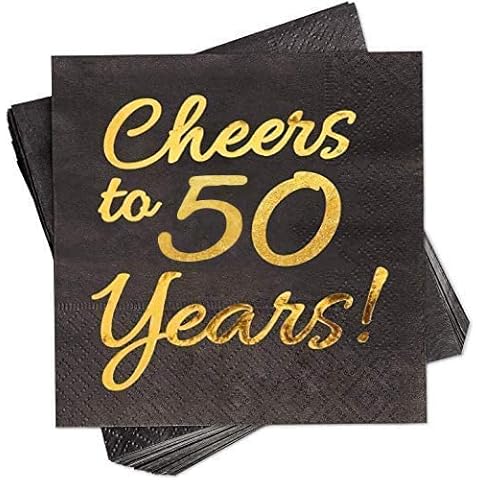 50th Birthday Decorations Men - 50PK - Cheers to 50 Years Napkins 50th Anniversary Decorations 5x5 Inches, Disposable Cocktail Napkins Paper for 50th Wedding Anniversary Decorations Black and Gold Cover