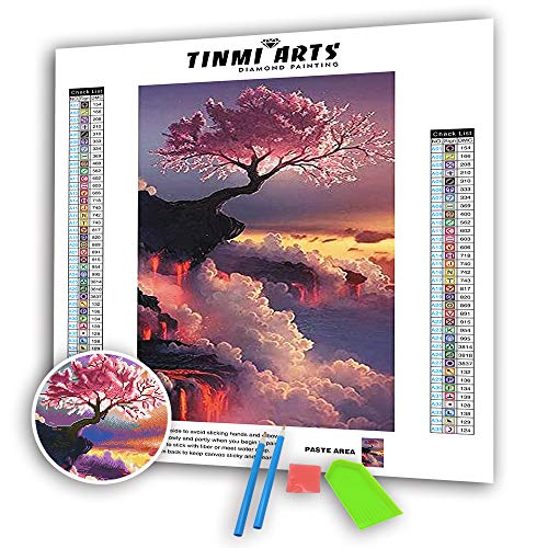 TINMI ARTS 5D Diamond Painting Kits Full Round DIY Cross Stitch Pattern Rhinestone Embroidery Kits Arts Craft Wall Sticker[16"X 26" Cloud Pine Tree]
