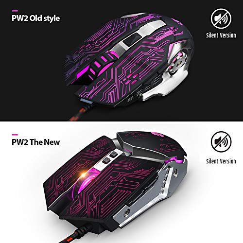 INPHIC Mouse Gaming Silenzioso, 4800DPI Mouse da Gioco Ottico USB con Cavo, Regolazione 5 DPI, 7 Pulsanti Programmabili, 7 LED RGB con Peso Extra per i Giocatori, PC Laptop Mac (JDMM)