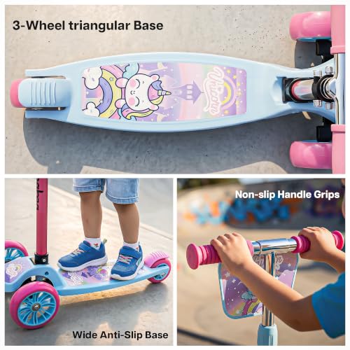Image of Baybee Trickster Baby Kick Scooter for Kids | Foldable 3 Wheel Kids Scooter with 4 Height Adjustable & Foot Brake | Runner Scooters with Magic Board | Skate Scooter for 2+ Years Boy Girl (Sky Blue)