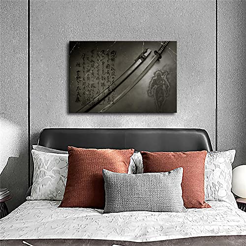 Wallpaper Katana Posters And Prints Retro Wall Art Canvas Painting Abstract Japanese-Style Calligraphy Sword Wall Mural For Living Room Bedroom (Unframed,8X12 Inch?20X30 Cm?) #TOP1