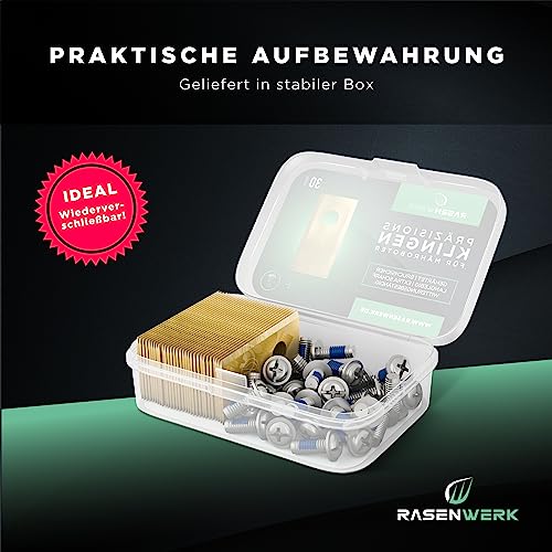 RASENWERK® - Hochwertige Mähroboter Messer mit passenden Schrauben - Universal Ersatzklingen Ersatzmesser für die Marken WORX, LandXcape, Zoef Robot und Einhell – Rasenroboter Messerset – 12 Stk.