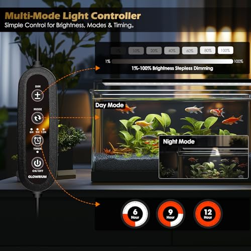 Image of GLOWRIUM Aquarium Light, LED Fish Tank Light with Timer, Full Spectrum Freshwater Planted Aquarium Grow Lights with Moon Lights, Brightness Adjustable, Daylight /Moonlight Mode, Auto On /Off (18-23 in)