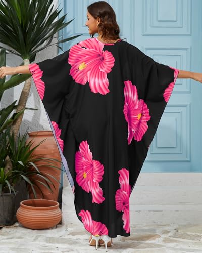 Bsubseach Moo Moos Kaftan Dresses for Women Floral Print Plus Size Swimsuit Coverup Caftan Maxi Beach Dress with Pockets4