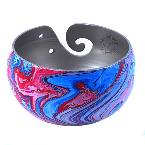 Hind Handicrafts Hochwertige, solide handgefertigte Metallic-Oberfläche, tragbare Garn-Aufbewahrungsschale aus Aluminium, Halter für Stricken, Häkelnadeln, Zubehör (15,2 x 15,2 x 7,6 cm, Wellen)