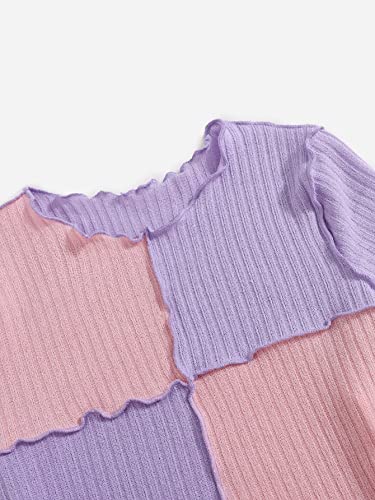 Image of Milumia Girl's Rib Knit Color Block Crop Tee Short Sleeve Lettuce Trim Crewneck Tshirt