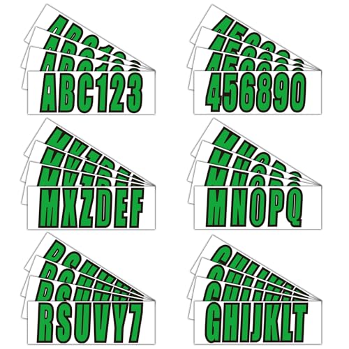 Image of 3 inch Boat Registration Numbers and Letters Marine Sticker Decal | 4 Sets Alpha-Numeric Vinyl Letter for Jet Ski PWC Personal Watercraft Solid Green