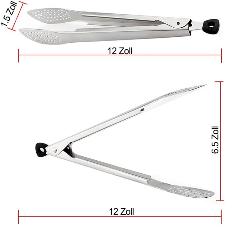 SUNNORN 12 Inch Heat Resistant Kitchen Tongs, 304# Heavy Duty Thicken Stainless Steel Food Tongs for Barbecue(BBQ), Salad, Grilling, Frying, Cooking
