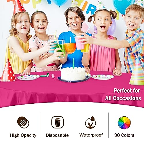 Image of Party Solids Cerise Round Plastic Tablecloth - 84 Inch, Pack of 24