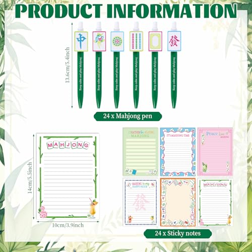 Whaline 24 Sets Mahjong Stationery Gift Colorful Mahjong Sticky Note Pads with Ballpoint Writing Pens for Tile Game Lovers Birthday Party Favors Supplies - Thumbnail 2