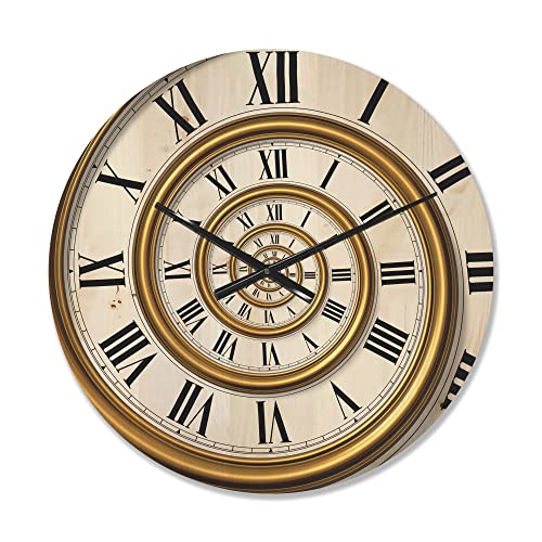 DesignQ 'Antique Style Time Spiral II' Modern Wood Wall Clock Large Decorative Modern Wall Clock Oversized Wood Clocks for Living Room Décor