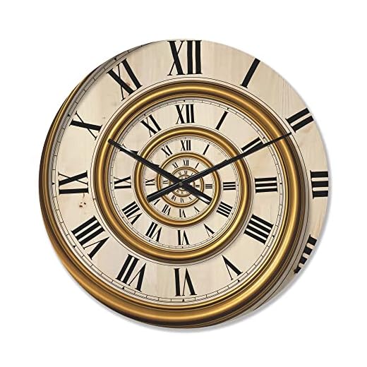 DesignQ 'Antique Style Time Spiral II' Modern Wood Wall Clock Large Decorative Modern Wall Clock Oversized Wood Clocks for Living Room Décor