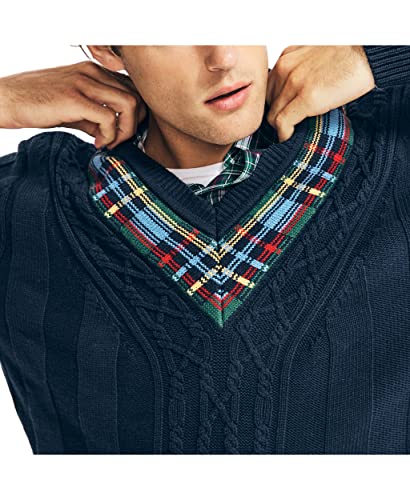 Nautica Men's Reissue Plaid Cable-Knit V-Neck4