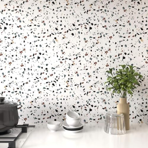 Image of ELTON Granite Self Adhesive Waterproof Contact Film Wallpaper for Countertops Cupboard Door, Almirah, Fridge, Tabletop, Wall, Floor (EL2222, Glossy White Spotted Granite, 16X60 INCH)