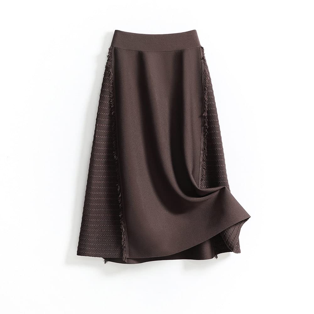 Röcke Damen,Damen Midi Rock Braun Elastisch High Taille Tassel Gestrickt Faltenrock Spleißen A-Line Schaukel Ruched Elegant Lange Röcke Für Mädchen Damen