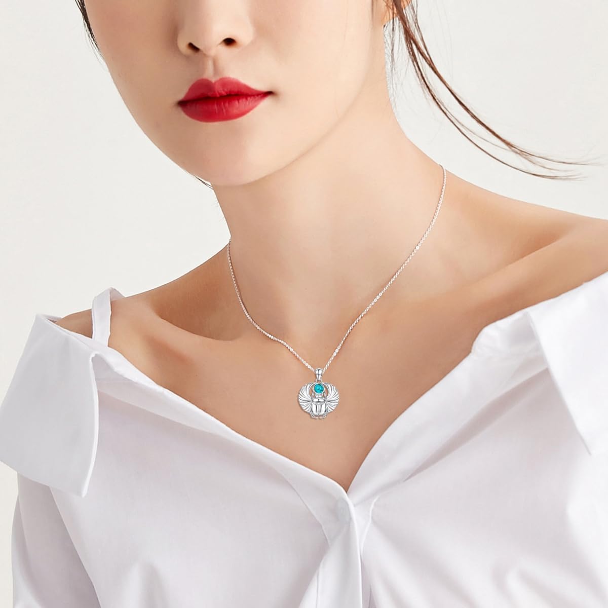 Scarab Necklace for Women 925 Sterling Silver Natural Turquoise Beetle Pendant Necklace Ancient Egyptian Necklace Egyptian Jewelry Turquoise Gifts for Mom - Image 2