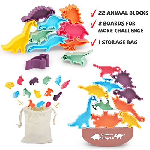 24Pcs Dinosaur Stacking Toy Game For Kids 2 Sets In 1, Montessori Learning Balance Building Blocks, Educational Stem Toy With Storage Bag, Birthday Gift For Toddlers, Boys And Girls 3 4 5 6 7 Years #TOP1