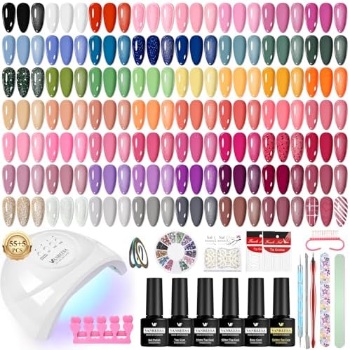 VANREESA Kit Uñas Semipermanentes, 55 Colores Uñas Semipermanente...