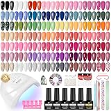 VANREESA 55 Couleurs Kit Verni Semi Permanent, 77 PCS Kit Ongle Gel U V Complet avec Top Base Mat Pailleté Coat et Lampe LED 48W U V et Outils de Manucure, Set Manucure pour Débutants