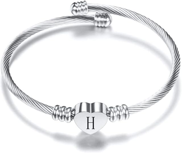 FGT Initial Letter Cuff Bracelet Expandable Heart Bracelet Silver Alphabet Bangle Bracelets Gift for Women Girls Family Mum BFF Girlfriend Wife Daughter Mothers Day Valentine Birthday