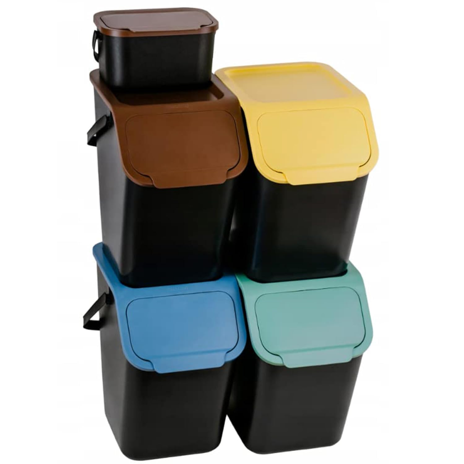 Set de Poubelles de Cuisine Avec Couvercle, 5 Pièces 25L de Recyclage, Fonction de Clic, Conteneur à Déchets, de Tri Des Déchets en Plastique Durable et Spacieuse