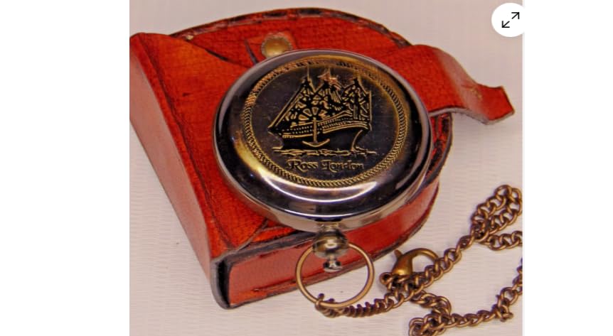 Brújula de latón sólido con botón pulsador y estuche de cuero estilo antiguo regalo para Navidad miniatura 4
