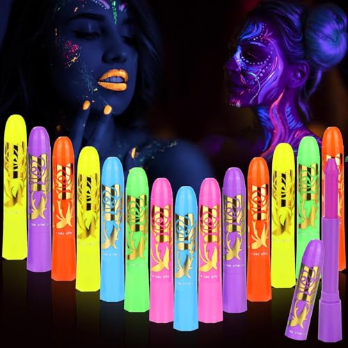 15pcs Glow Body & Face Paint,glow In The Under Uv Light Or Black Light,makeup...