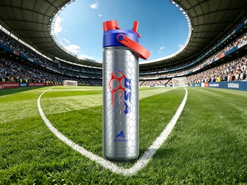Image of POWCAN 26 oz Insulated Water Bottle with 2-in-1 Straw and Spout Lid, Keep Cold 24H, Leak-Proof, Fits in Car Cup Holder, Stainless Steel Water Bottle for Soccer Lovers, and Sports Fans (NetBreaker USA)