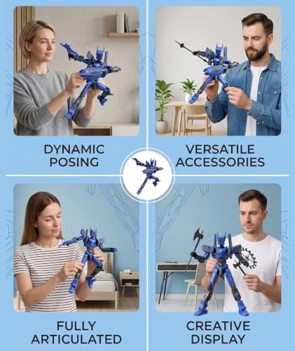 Image of Action Figure Toys, Dummy 13 Action Figure with Articulated Joints, DIY Assembly Robot for Desktop Decoration and Creative Display, Blue Collectible Figure for Office and Home