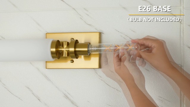 Image of Emak 21 Inch Brushed Gold Bathroom Light Fixtures, 2-Light Vanity Lights with Milk Glass Shade, Modern Wall Sconce for Bathroom, Mirror, VL086-BGD-ML-2