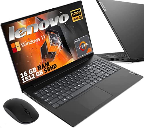 Image of Lenovo Notebook Cpu Ryzen 7 5700U 8, RAM, 16GB, SSD+HD M.2 1512GB, 15.6 inch Full HD Display, Italian Keyboard, 4 USB, Win 11 Pro, Free Mouse