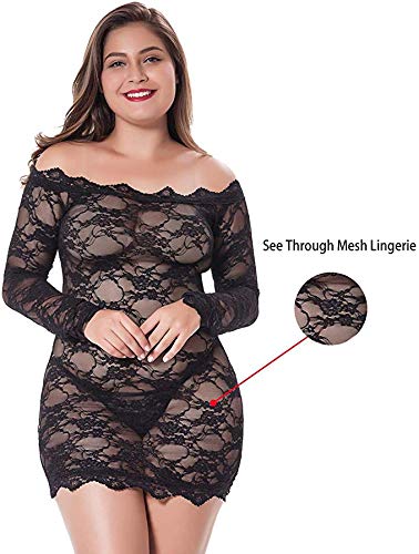 LINGERLOVE Sexy Spitze Negligee Grosse Grössen für Damen Babydoll Dessous Schulterloses Lingerie Nachtwäsche Spitzen… – Bild 4