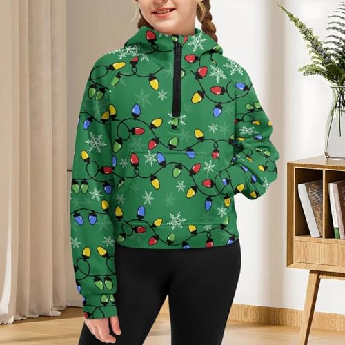 Girl's Half Zip Sweatshirt Soft Fleece Hooded Pullover for Teen Hoodies Tops Active Sport Jacket Fall Clothes,5-143