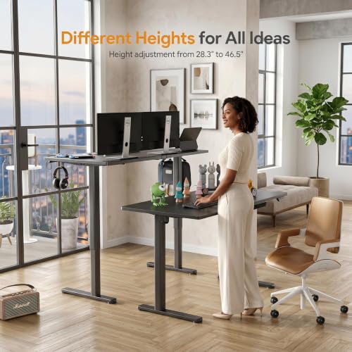 Image of Claiks Electric Height Adjustable Standing Desk with Drawers, 63 x 24 Inch Sit Stand Desk for Home Office, Computer Desk Workstation,Black