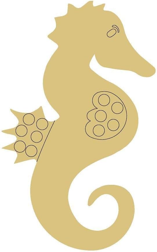 Seahorse Design by Lines Cutout Unfinished Wood Animal Sea Beach Nautical MDF Shaped Canvas Style 1 Art 1 (24")